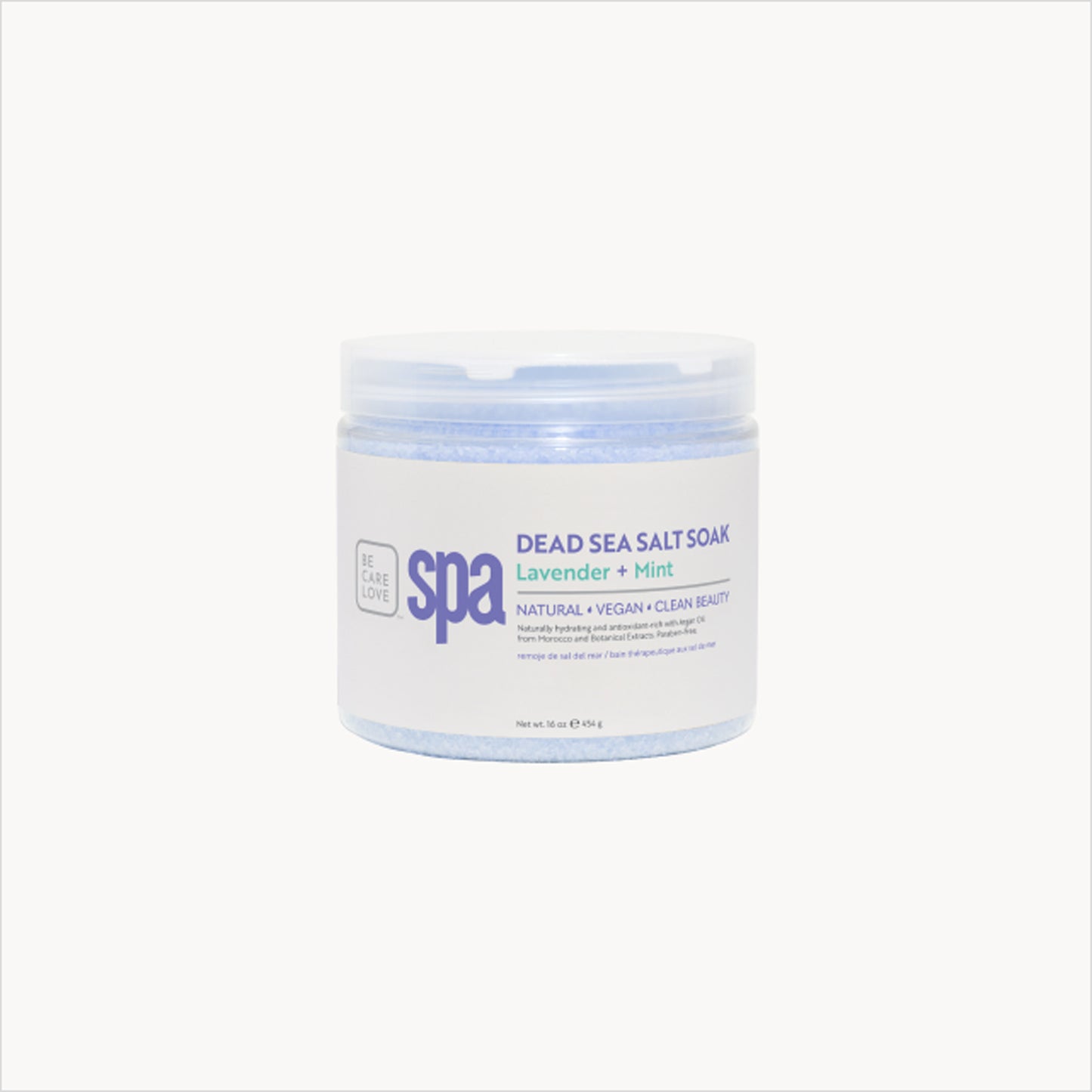 Lavender and mint Dead Sea salt soak for professional spa treatments