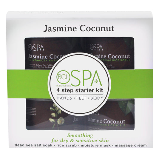 Organic jasmine and coconut 4-step spa kit for softening and hydrating skin