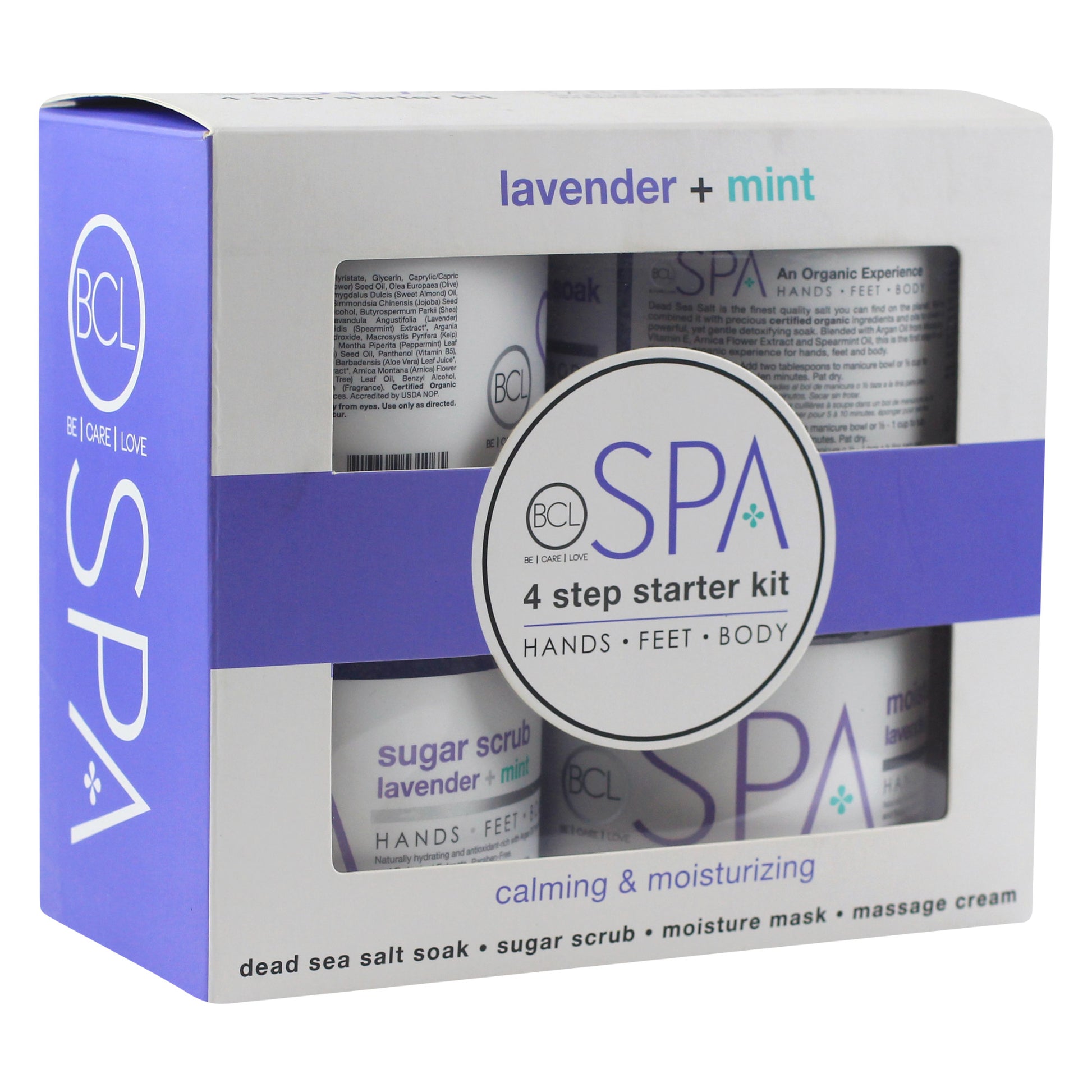 Organic lavender and mint 4-step spa kit for soothing and hydrating skin