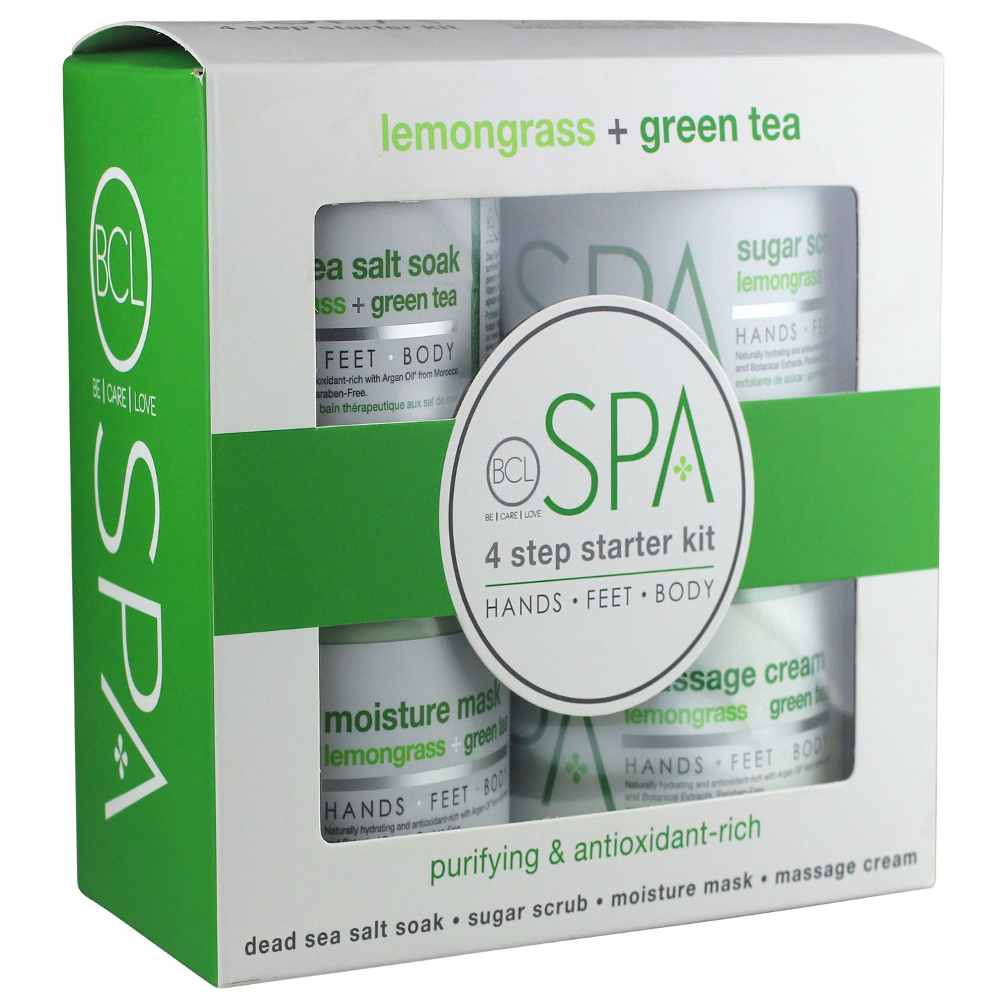 Organic lemongrass and green tea 4-step spa kit for purifying and hydrating skin