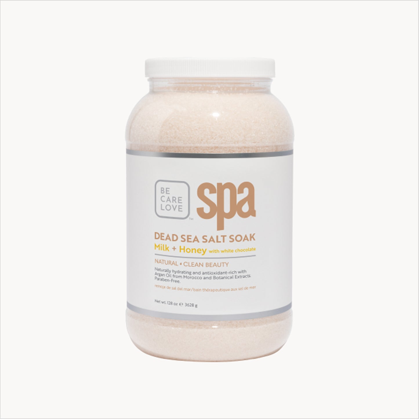 Moisturizing milk and honey Dead Sea salt soak with white chocolate