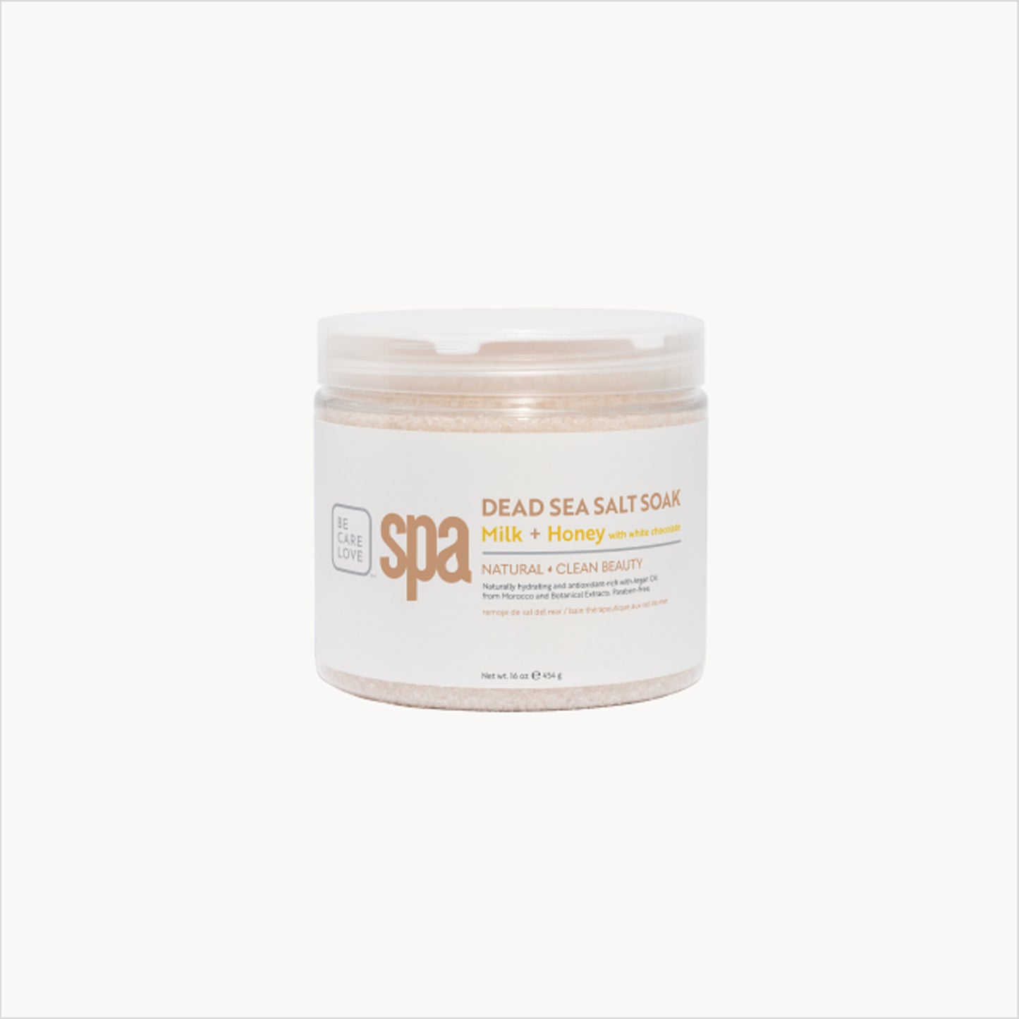 Moisturizing milk and honey Dead Sea salt soak with white chocolate