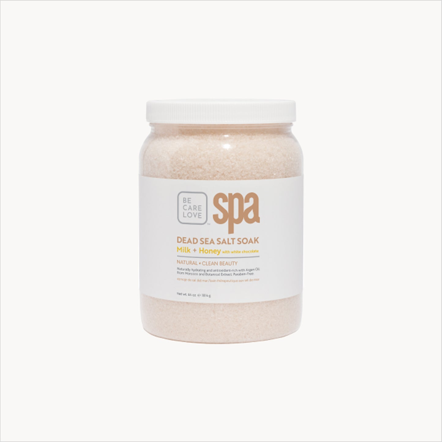 Moisturizing milk and honey Dead Sea salt soak with white chocolate