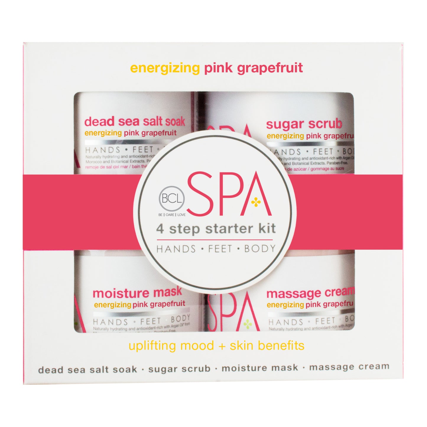Organic pink grapefruit 4-step spa kit for energizing and hydrating skin