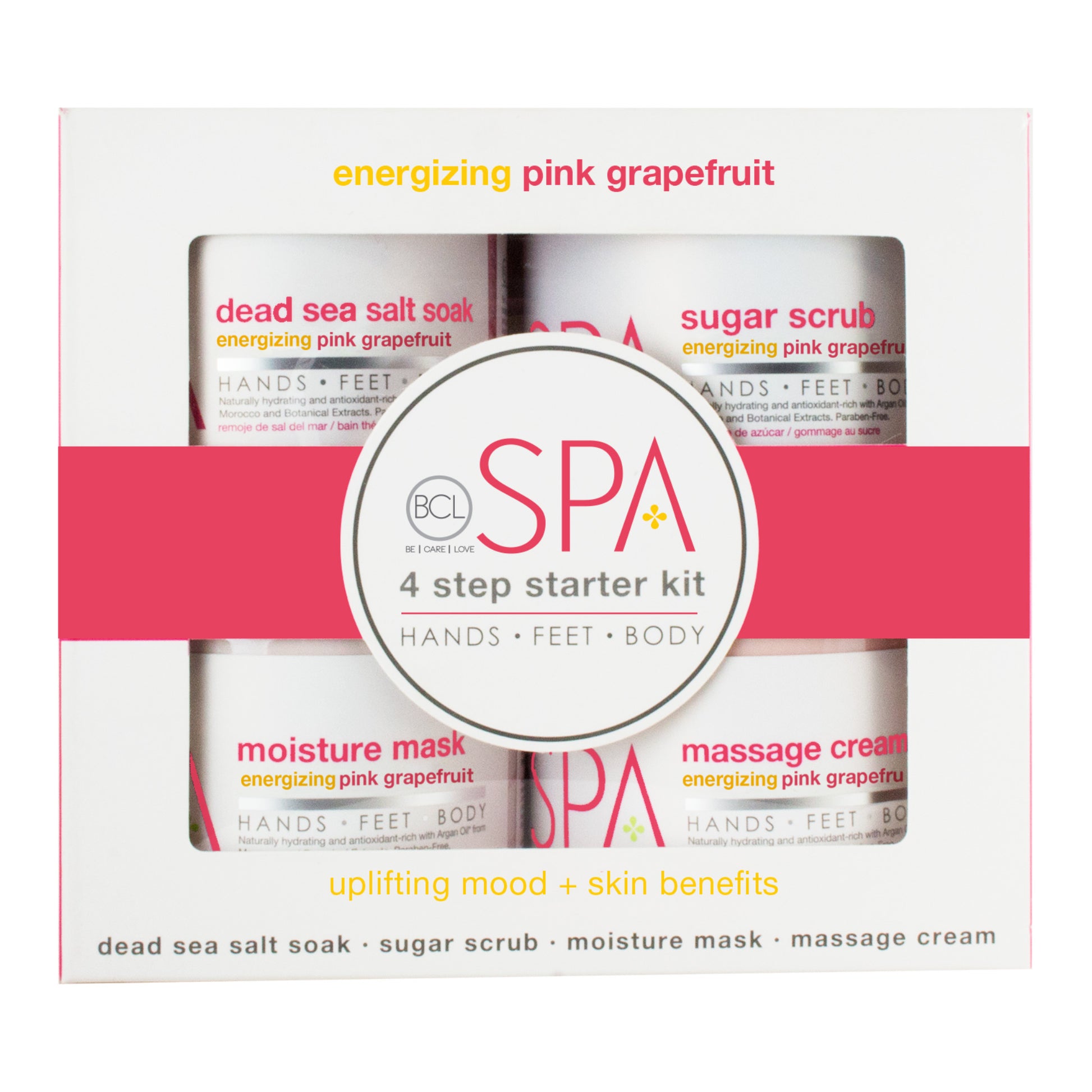 Organic pink grapefruit 4-step spa kit for energizing and hydrating skin