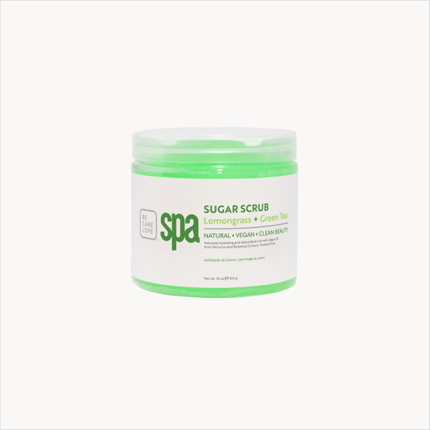 Botanical sugar scrub with lemongrass and green tea for exfoliating and refreshing skin