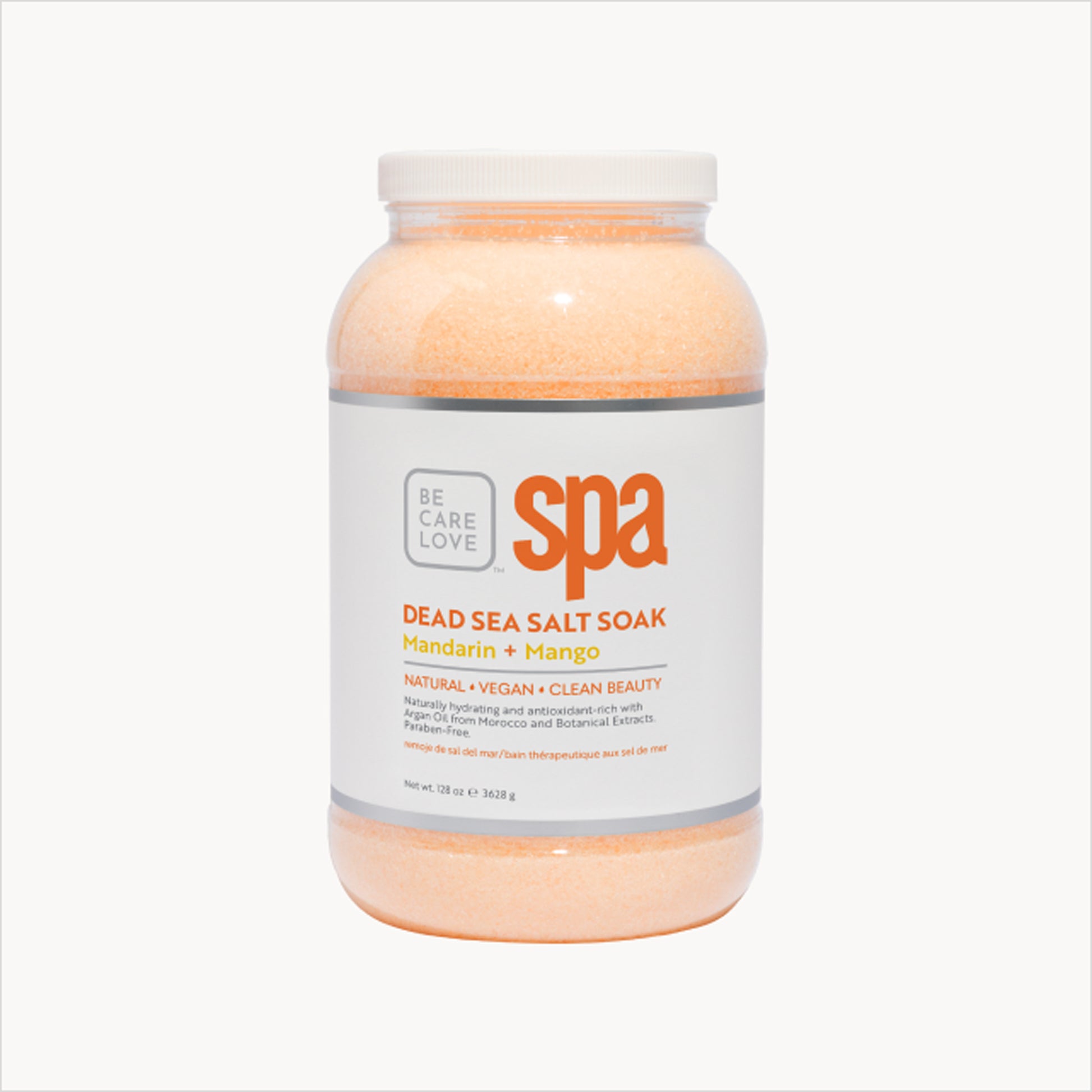 Dead Sea salt soak with mandarin, mango, and argan oil for radiant skin