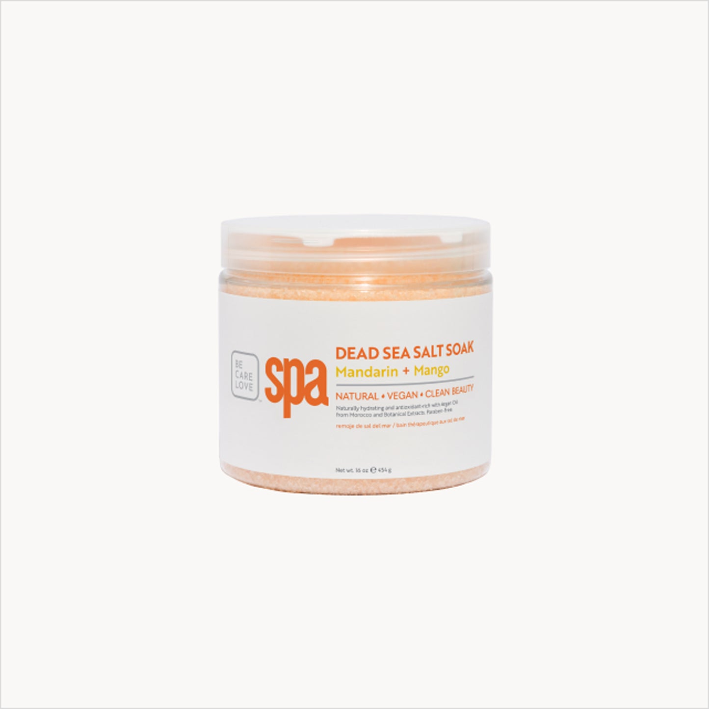 Dead Sea salt soak with mandarin, mango, and argan oil for radiant skin