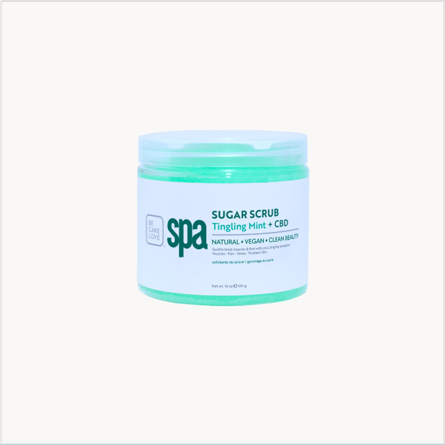 Mint sugar scrub with hemp and essential oils for exfoliating and moisturizing