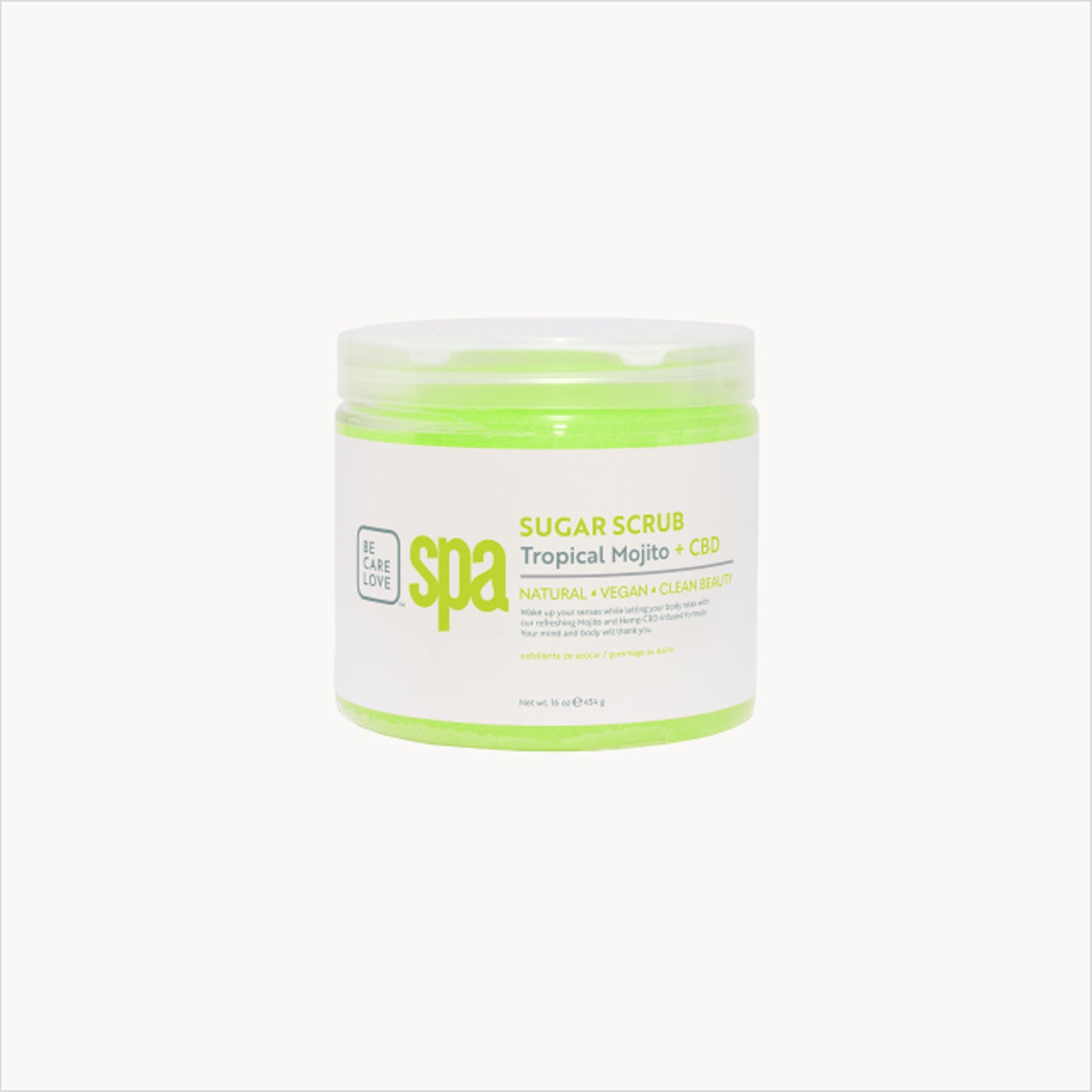 Exfoliating sugar scrub with mint, bergamot, and organic oils for smooth, refreshed skin