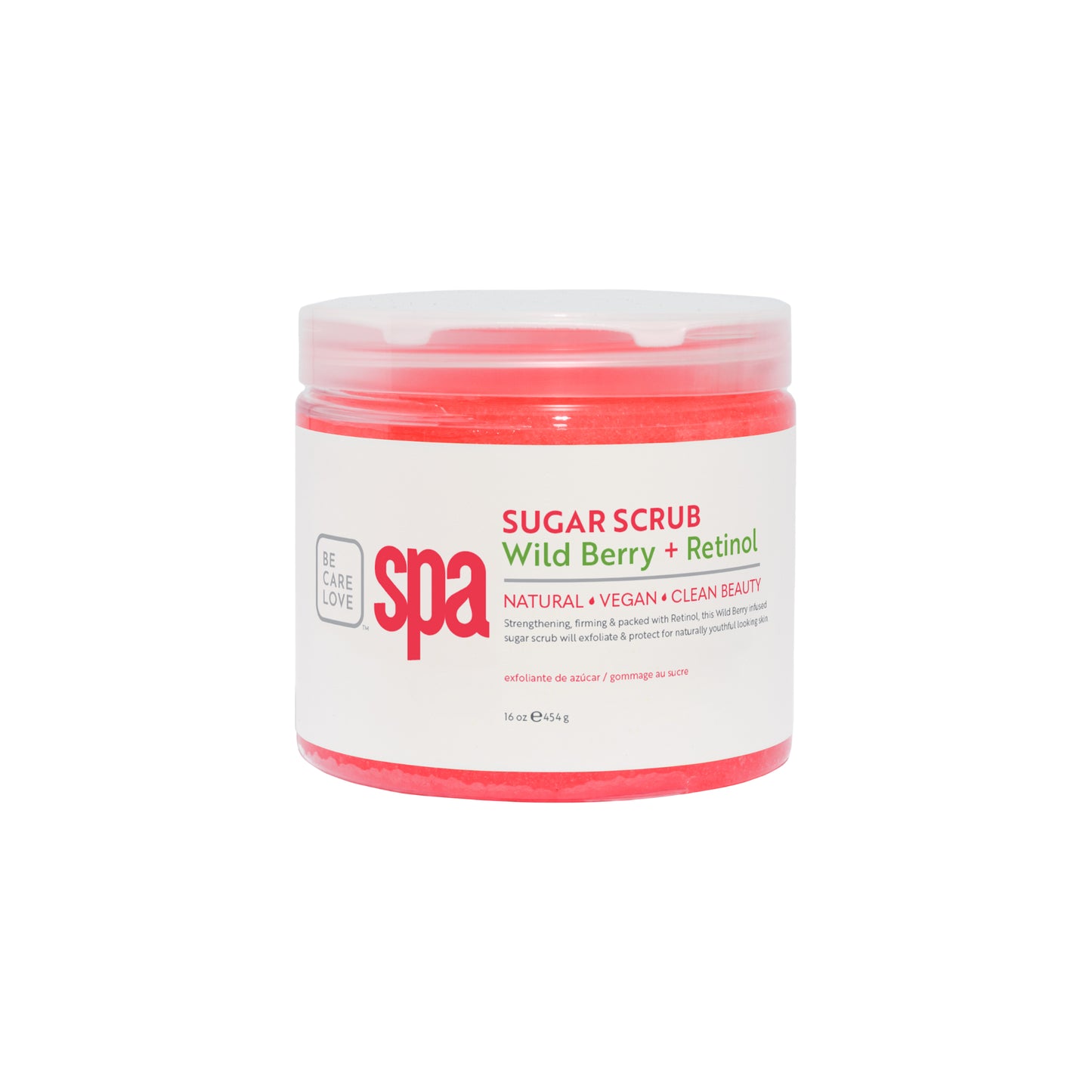 Exfoliating sugar scrub with wild berries and retinol for radiant, smooth skin