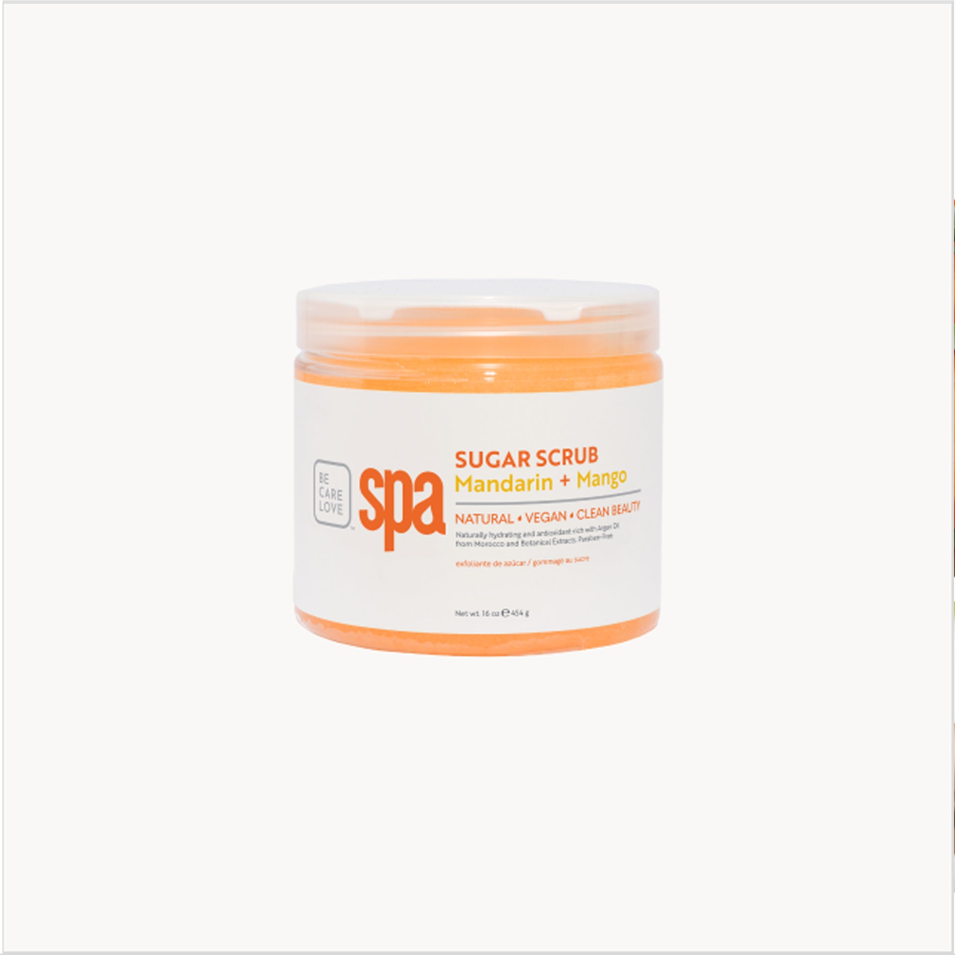 Citrus sugar scrub with mandarin, mango, and organic oils for radiant skin