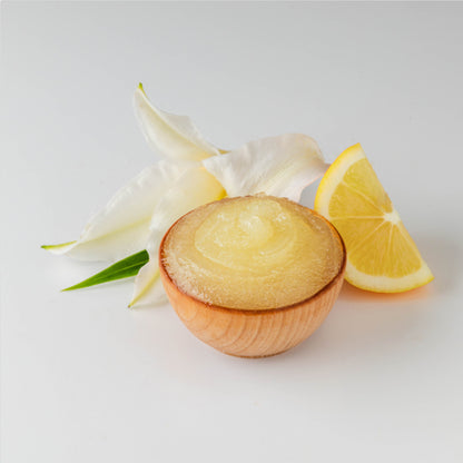 Brightening sugar scrub with lemon, lily, and kojic acid for smooth, glowing skin