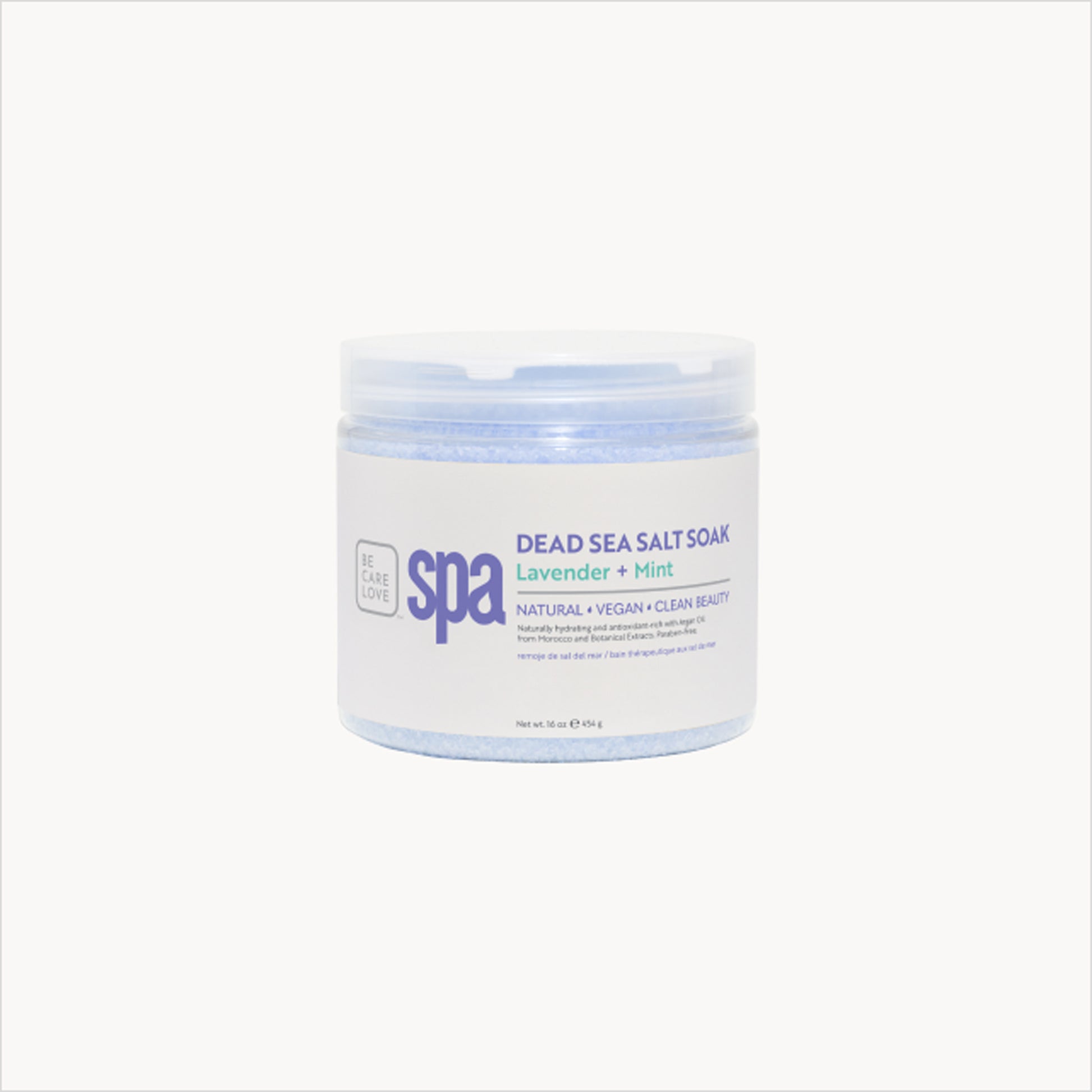 Lavender and mint Dead Sea salt soak for professional spa treatments