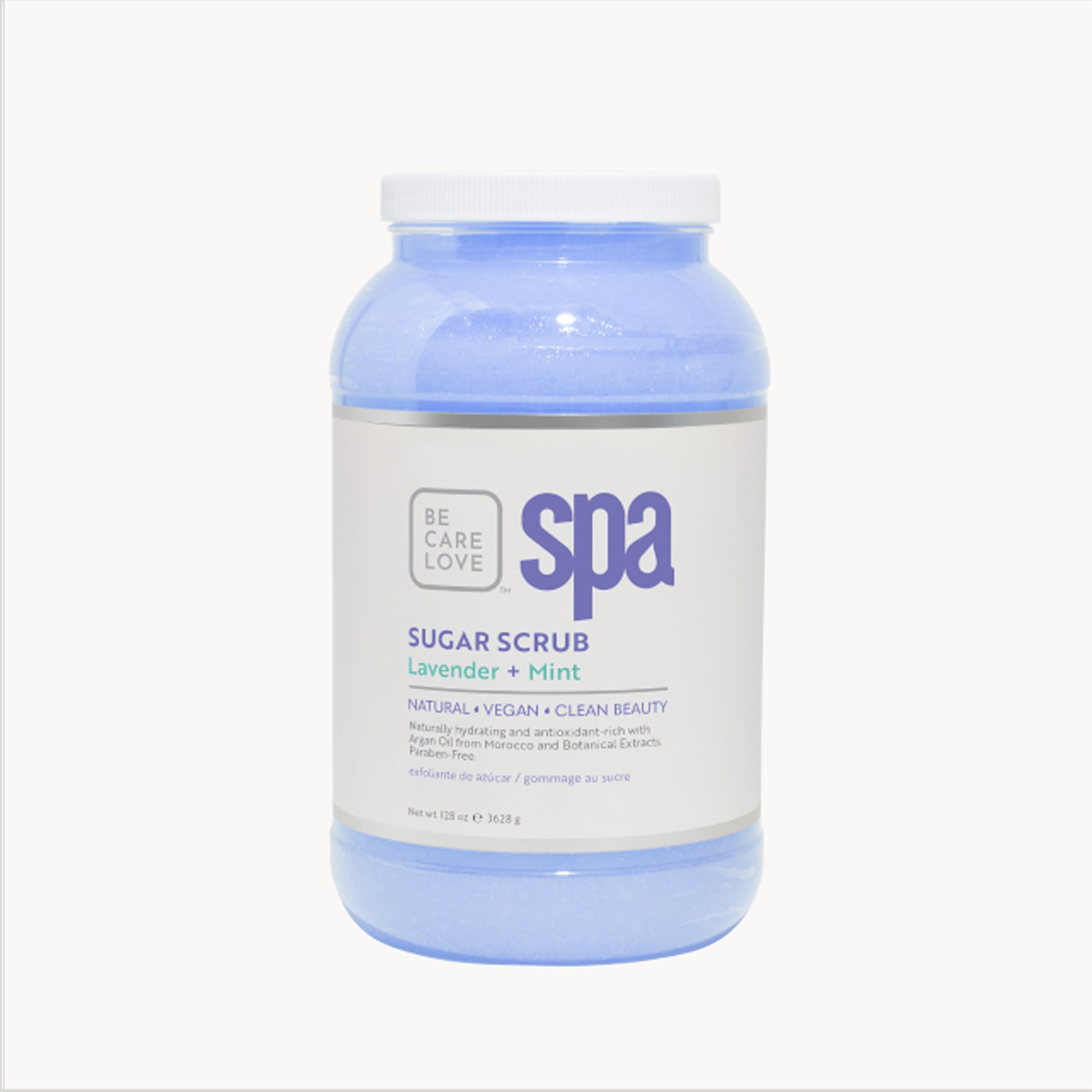 Botanical sugar scrub with lavender and mint for exfoliating and moisturizing