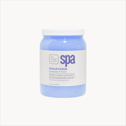Botanical sugar scrub with lavender and mint for exfoliating and moisturizing