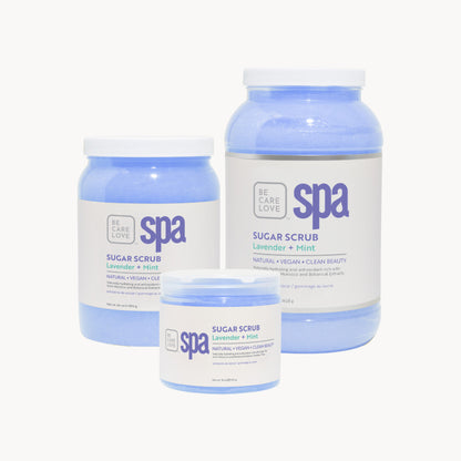 Botanical sugar scrub with lavender and mint for exfoliating and moisturizing