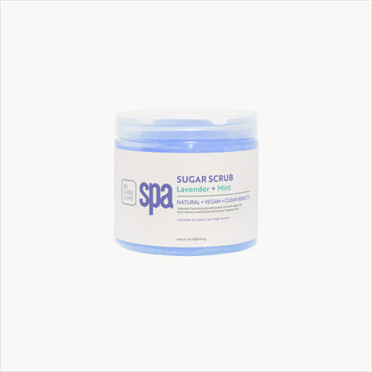 Botanical sugar scrub with lavender and mint for exfoliating and moisturizing