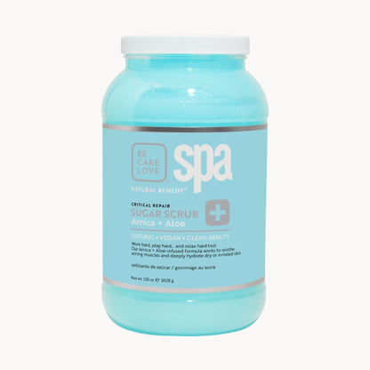 Botanical sugar scrub with arnica and aloe for exfoliating and hydrating rough skin