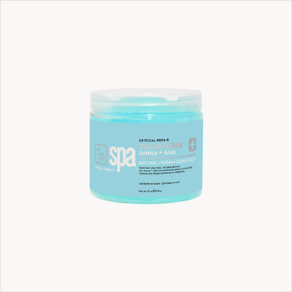 Botanical sugar scrub with arnica and aloe for exfoliating and hydrating rough skin