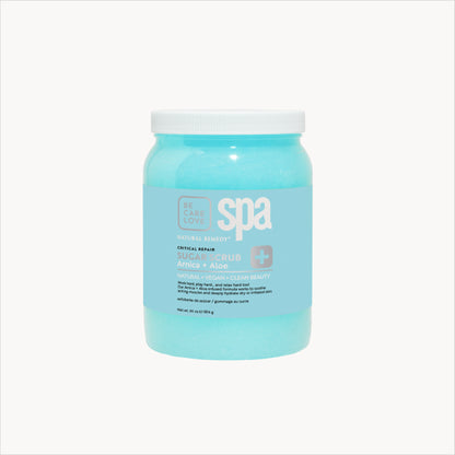 Botanical sugar scrub with arnica and aloe for exfoliating and hydrating rough skin