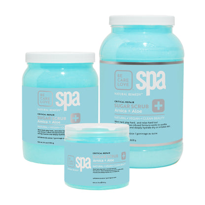 Botanical sugar scrub with arnica and aloe for exfoliating and hydrating rough skin