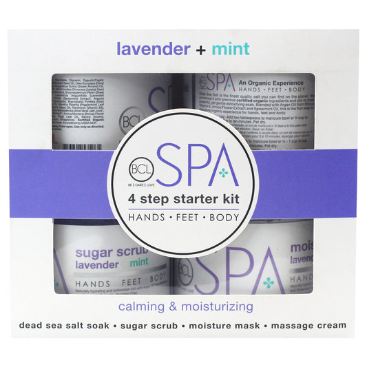 Organic lavender and mint 4-step spa kit for soothing and hydrating skin