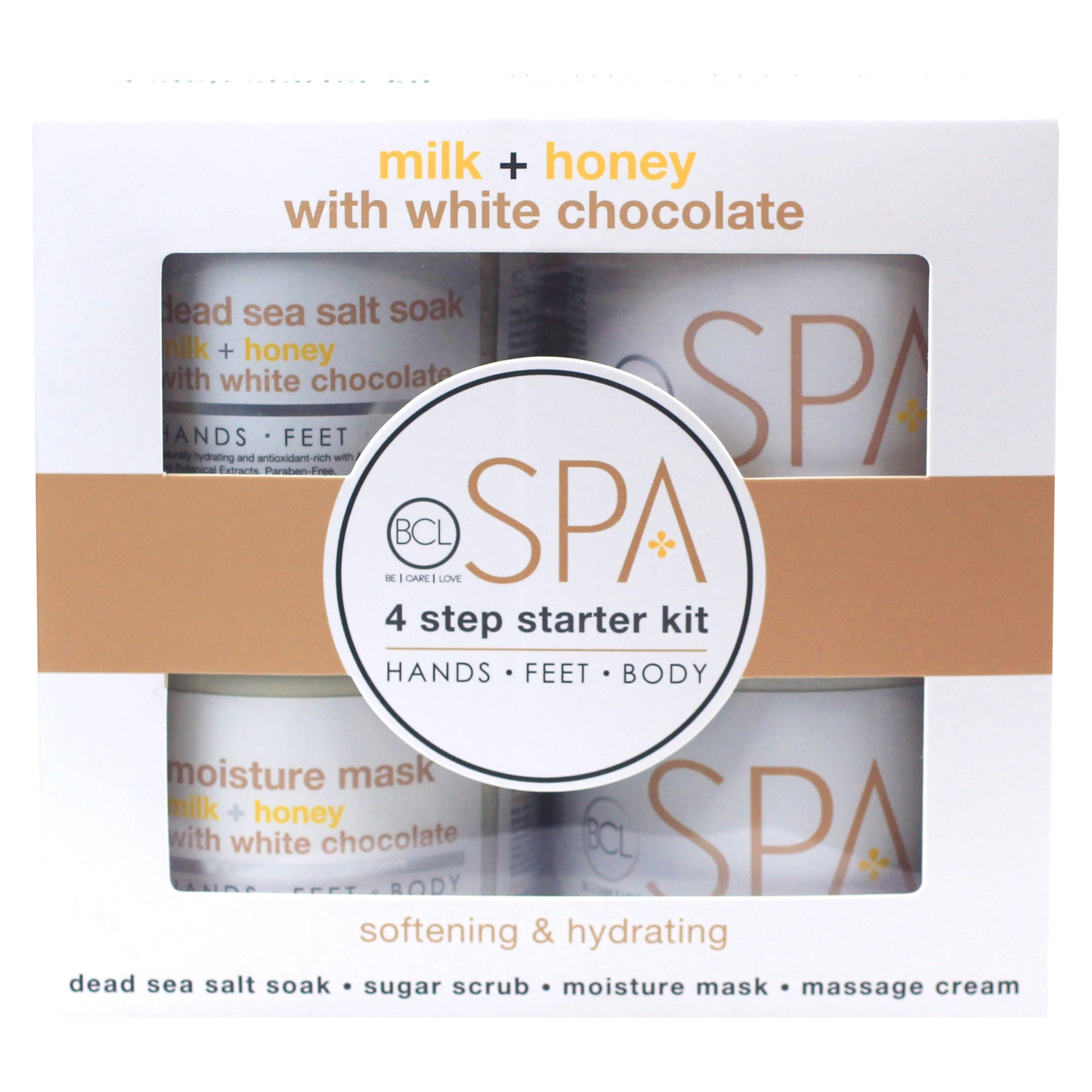 Organic milk and honey 4-step spa kit for nourishing and hydrating skin