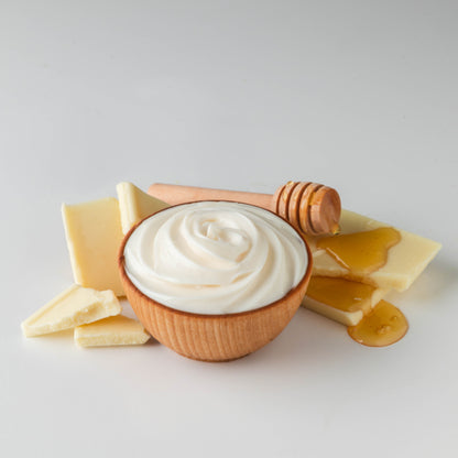 Nourishing massage cream with milk, honey, and white chocolate
